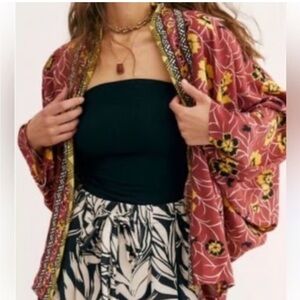 Free People Floral Print Kimono Kona Throw Over Cover Up